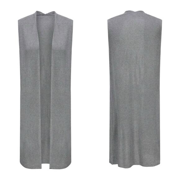 Halogen Gray Long Sweater Cardigan Vest with Open Front and Shawl Collar - Picture 2 of 8